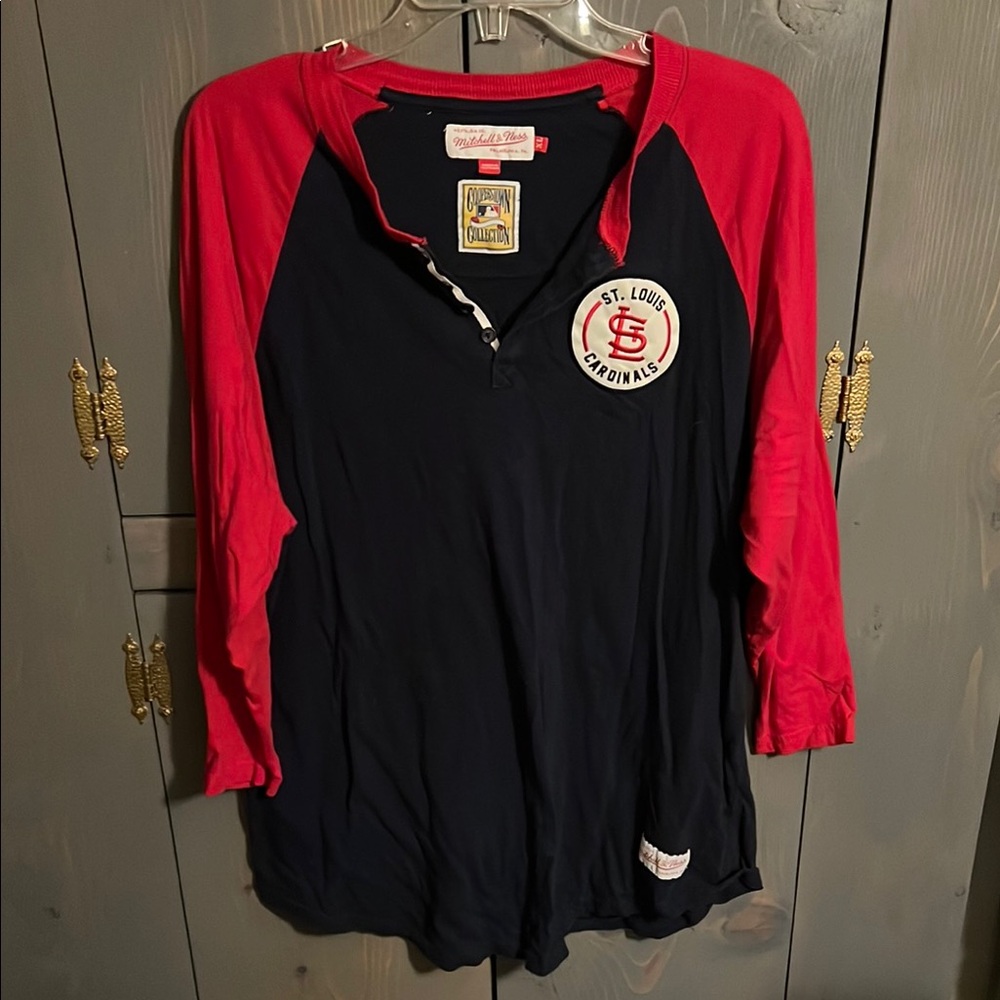 Ebbets Field Flannels St. Louis Navy and Red Baseball Shirt